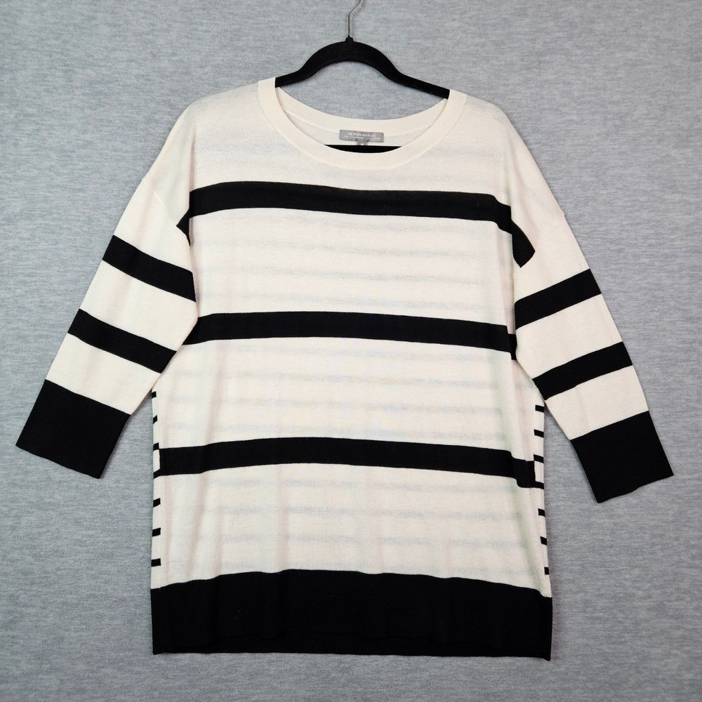 Neiman Marcus Cashmere Silk Wool Striped Sweater Womens Medium Cream Black Knit